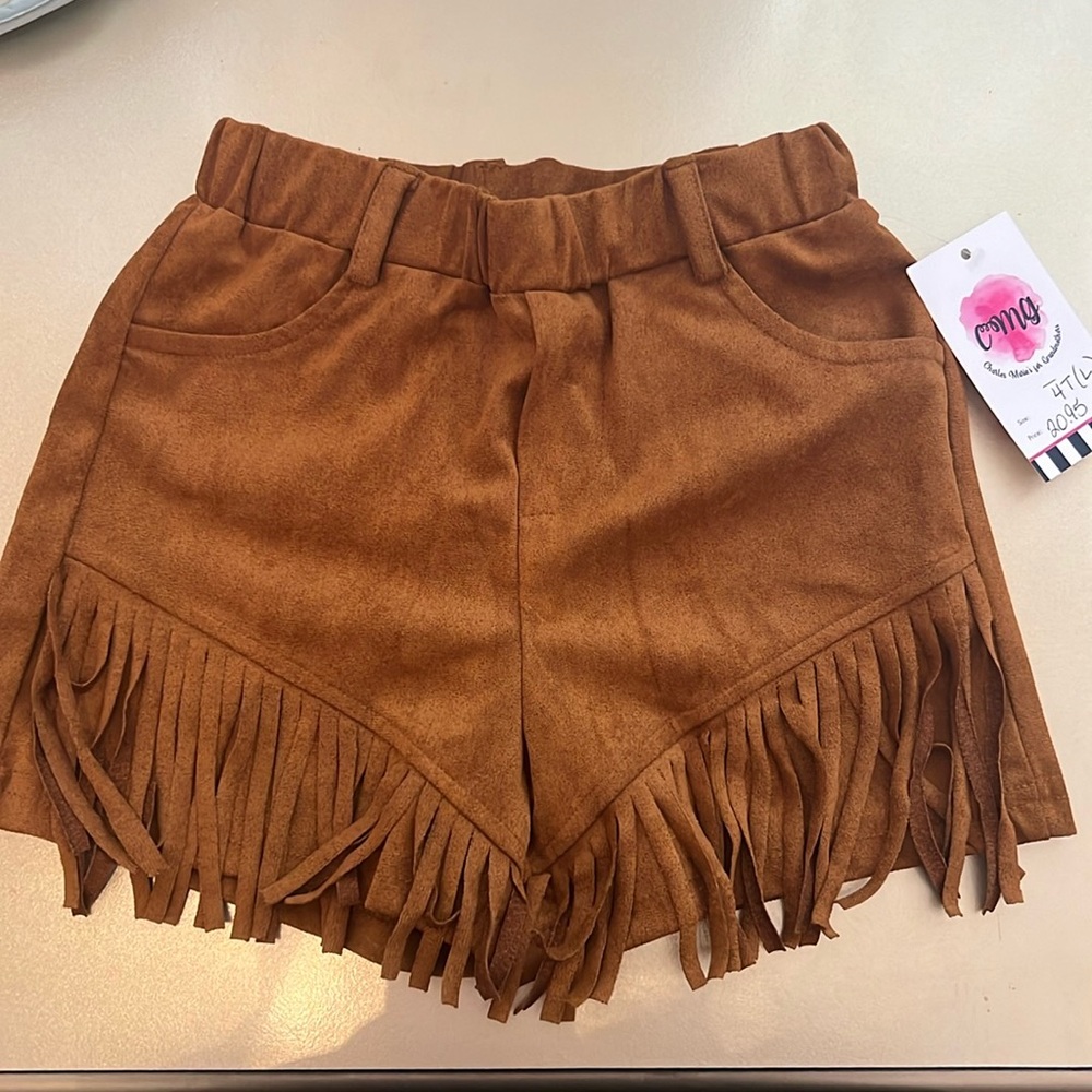 Girls faux suede fringe shorts